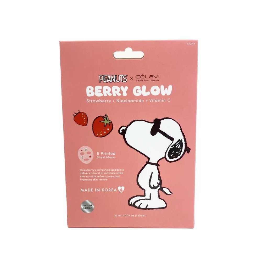 Mascarilla Facial De Tela Fresa 5 Pcs Snoopy Peanuts